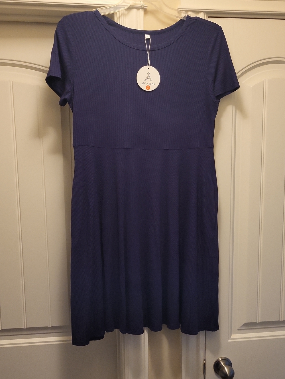 Anrabess Navy Short Sleeve A-Line Dress